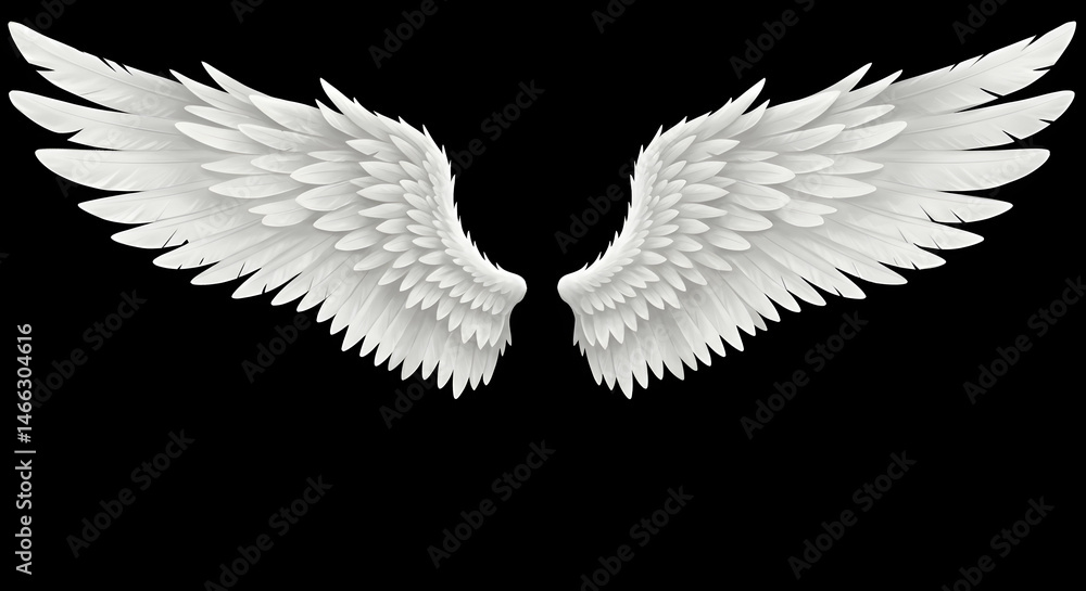 Obraz premium Majestic White Angel Wings on Black Background for Artistic Use