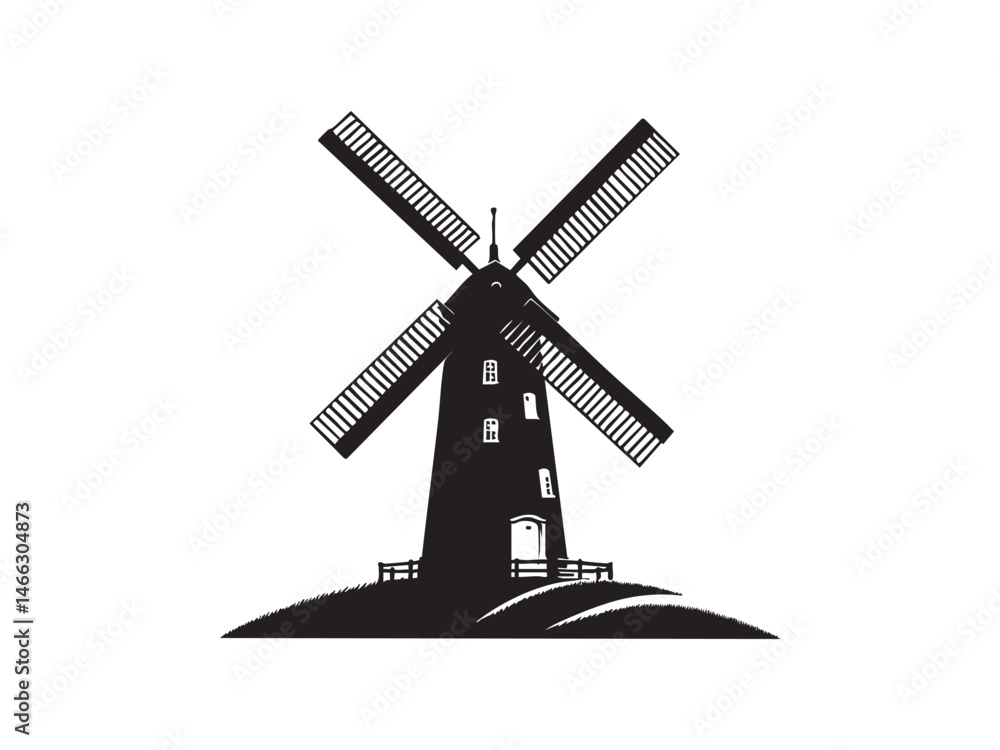 Minimal Windmill Silhouette on White - Minimalist Clean Vector Design Minimal Windmill Silhouette on White - Minimalist Clean Vector Design