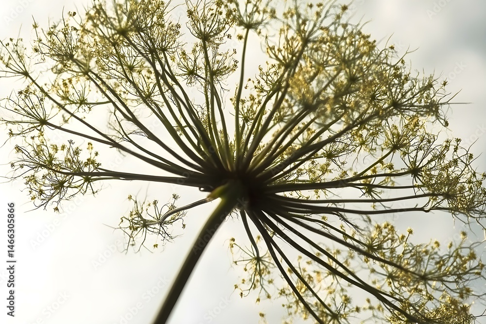 Obraz premium Close-Up of Fennel Flower Head Against a Bright Sky with Natural Botanical Elegance