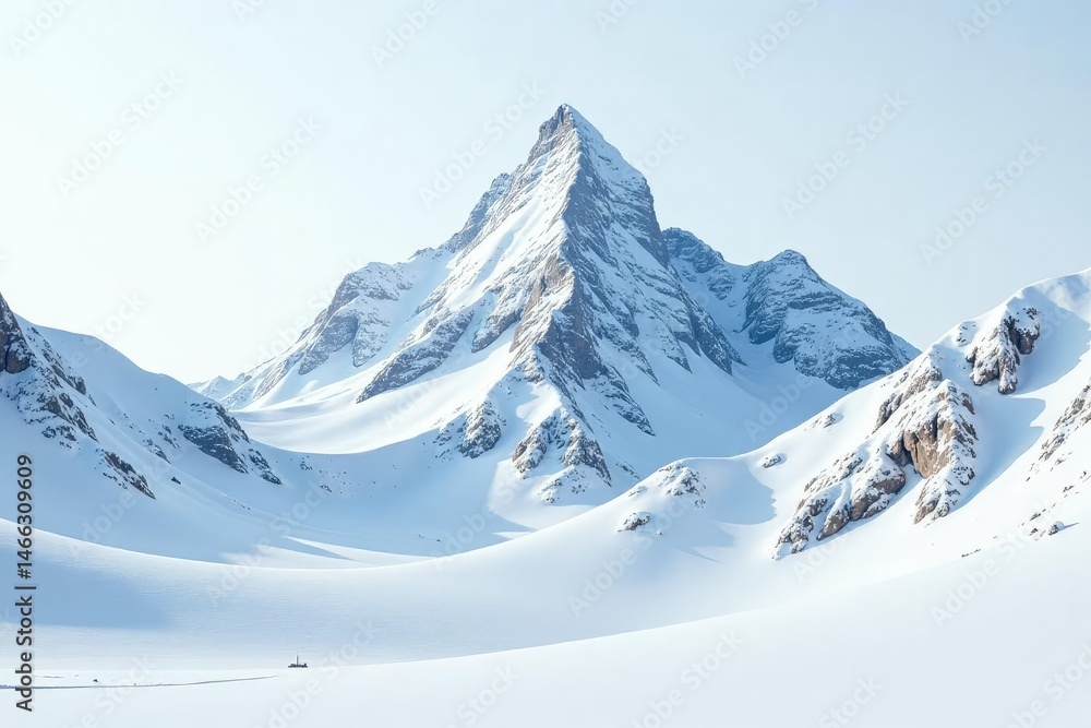 Obraz premium Snow covered mountain peak, pristine white backdrop, landscape, scenic