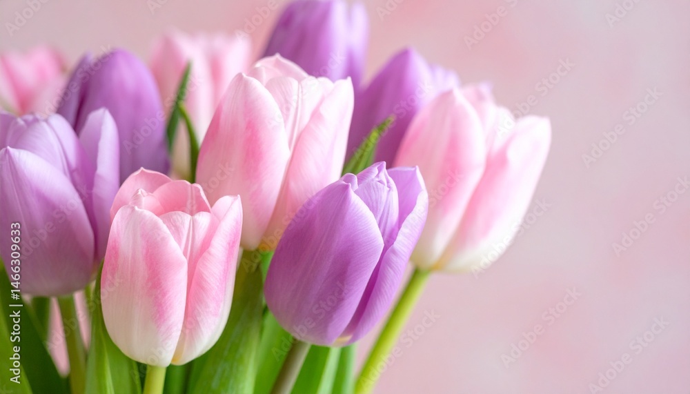 Fototapeta premium Beautiful bunch of tulips in pastel pink and purple colors