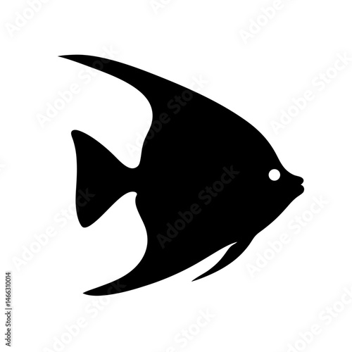 angelfish vector silhouette icon, black and white illustration of fish.