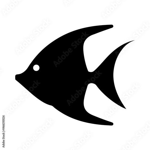 angelfish vector silhouette icon, black and white illustration of fish.