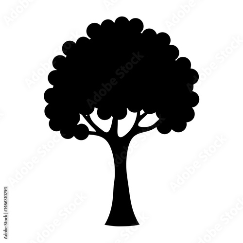 apple tree vector silhouette icon, black and white illustration of trees.