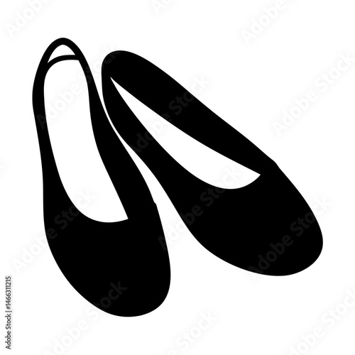 ballet flats vector silhouette icon, black and white illustration of footwear.