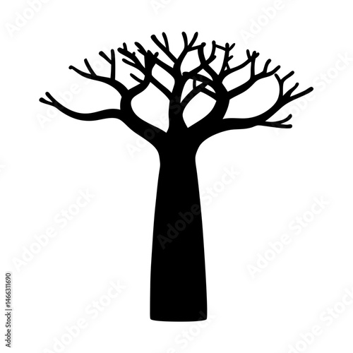 baobab tree vector silhouette icon, black and white illustration of trees.