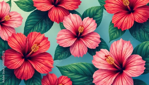 Wallpaper Mural Bold blooming hibiscus, vibrant tropical seamless design, pink, flowers Torontodigital.ca