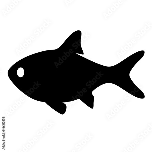 black skirt tetra fish vector silhouette icon, black and white illustration of fish.