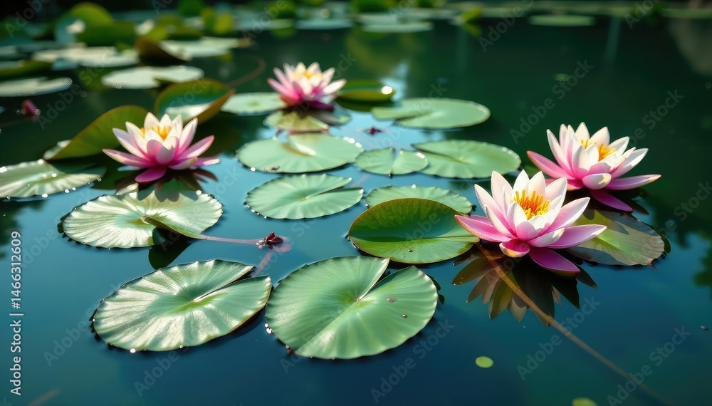 Water lilies forming a geometric pattern across a still lake, summer, floral design, pretty Water lilies forming a geometric pattern across a still lake, summer, floral design, pretty