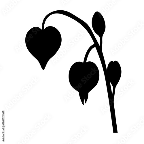 Black and white illustration of bleeding heart , flower silhouette vector designs.