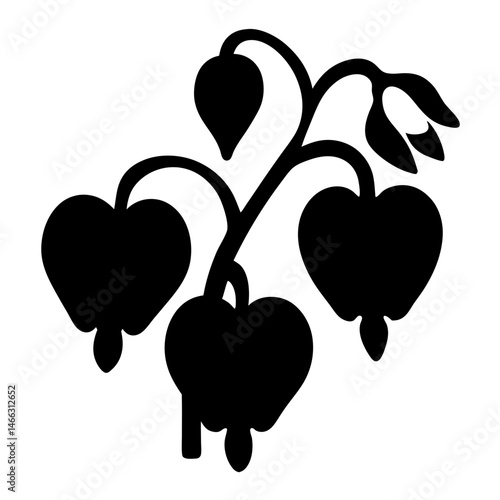 Black and white illustration of bleeding heart , flower silhouette vector designs.