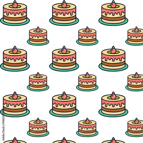 Seamless pattern with the image of sweets, cakes, design for printing on paper, fabric