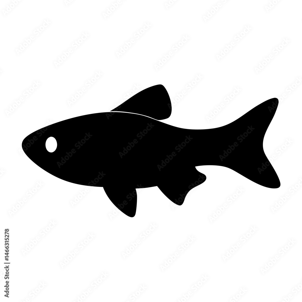 Fototapeta premium celestial pearl danio fish vector silhouette icon, black and white illustration of fish.