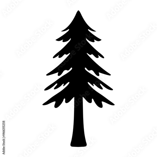 cedar tree vector silhouette icon, black and white illustration of trees.
