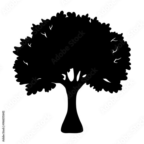 cherry tree vector silhouette icon, black and white illustration of trees.