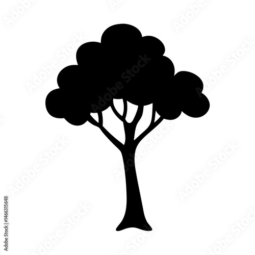 cherry tree vector silhouette icon, black and white illustration of trees.