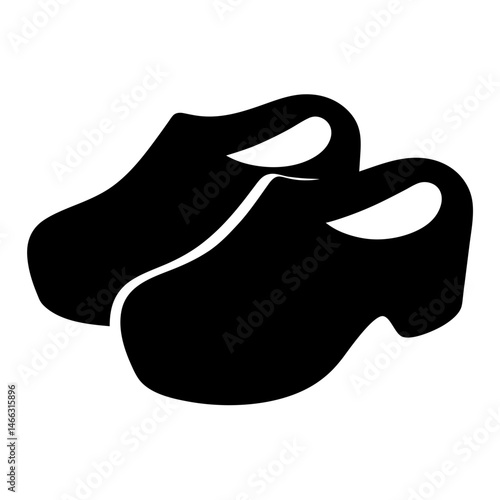 clogs vector silhouette icon, black and white illustration of footwear.