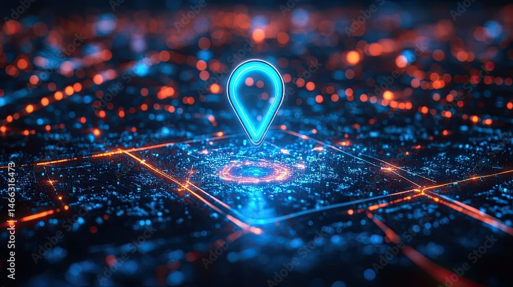 Advanced futuristic location pin “ AI-powered technology - Advanced futuristic location pin “ AI-powered technology -