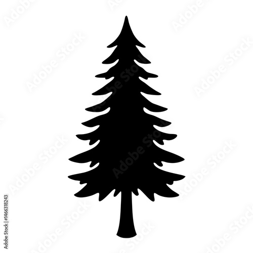 douglas fir tree vector silhouette icon, black and white illustration of trees.