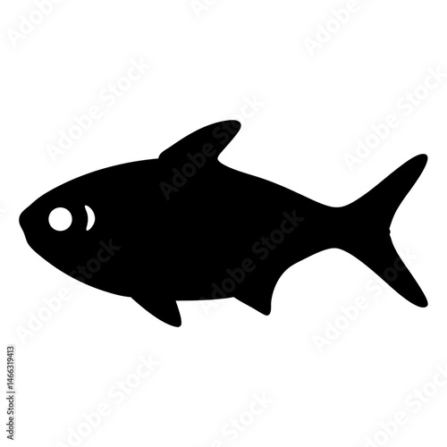 ember tetra fish vector silhouette icon, black and white illustration of fish.