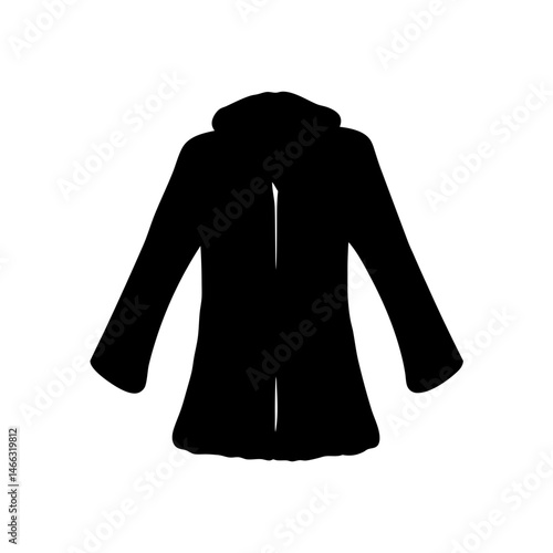 faux fur coat vector silhouette icon, black and white illustration of clothing.