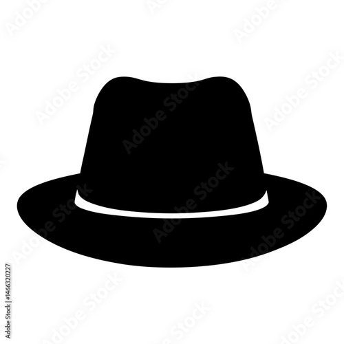 fedora hats vector silhouette icon, black and white illustration of footwear.