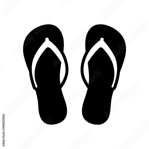 flip flops vector silhouette icon, black and white illustration of footwear.