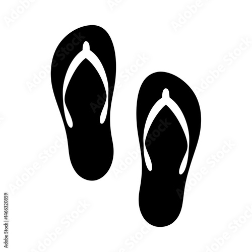flip flops vector silhouette icon, black and white illustration of footwear.