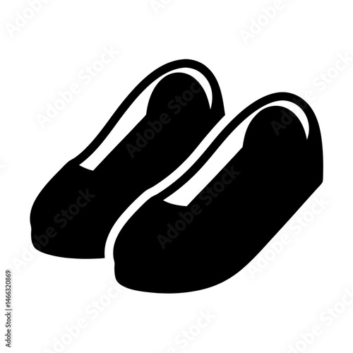 flats vector silhouette icon, black and white illustration of footwear.