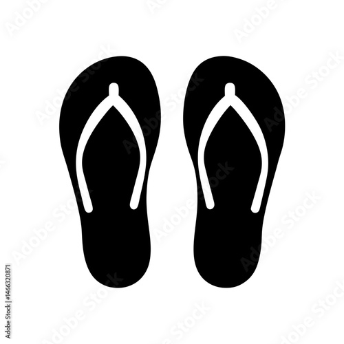 flip flops vector silhouette icon, black and white illustration of footwear.