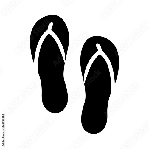 flip flops vector silhouette icon, black and white illustration of footwear.