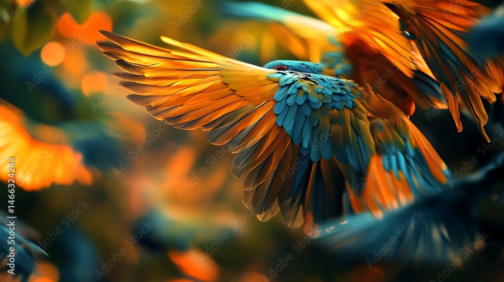 Obraz premium Vibrant Bird in Flight: A Symphony of Color and Motion in Nature