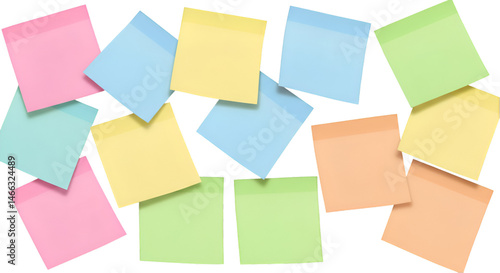 Obraz na płótnie set of colorful sticky notes arrangement of sticky notes in soft hues—pink, blue, yellow, green, and orange—perfect for organization and creativity transparent background w salonie