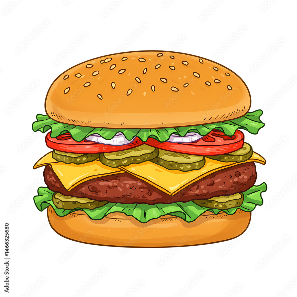Juicy Cheeseburger Delicious Fast Food Illustration isolated on Transparent Background Juicy Cheeseburger Delicious Fast Food Illustration isolated on Transparent Background