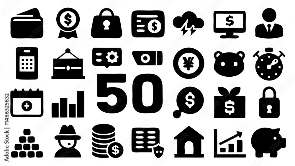 Finance Money Icon Set Vector Glyph Pictograms Representing Financial Planning and Economic Growth Finance Money Icon Set Vector Glyph Pictograms Representing Financial Planning and Economic Growth