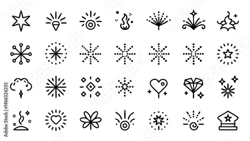 Fireworks Line Icon Set Vector Pictograms Featuring Colorful Fireworks for Major Events