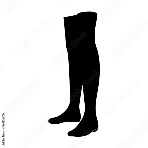 knee high boots vector silhouette icon, black and white illustration of footwear.