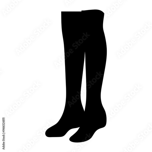 knee high boots vector silhouette icon, black and white illustration of footwear.