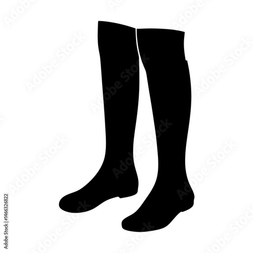 knee high boots vector silhouette icon, black and white illustration of footwear.