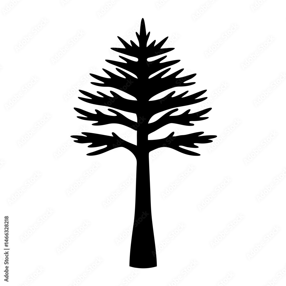 Obraz premium larch tree vector silhouette icon, black and white illustration of trees.