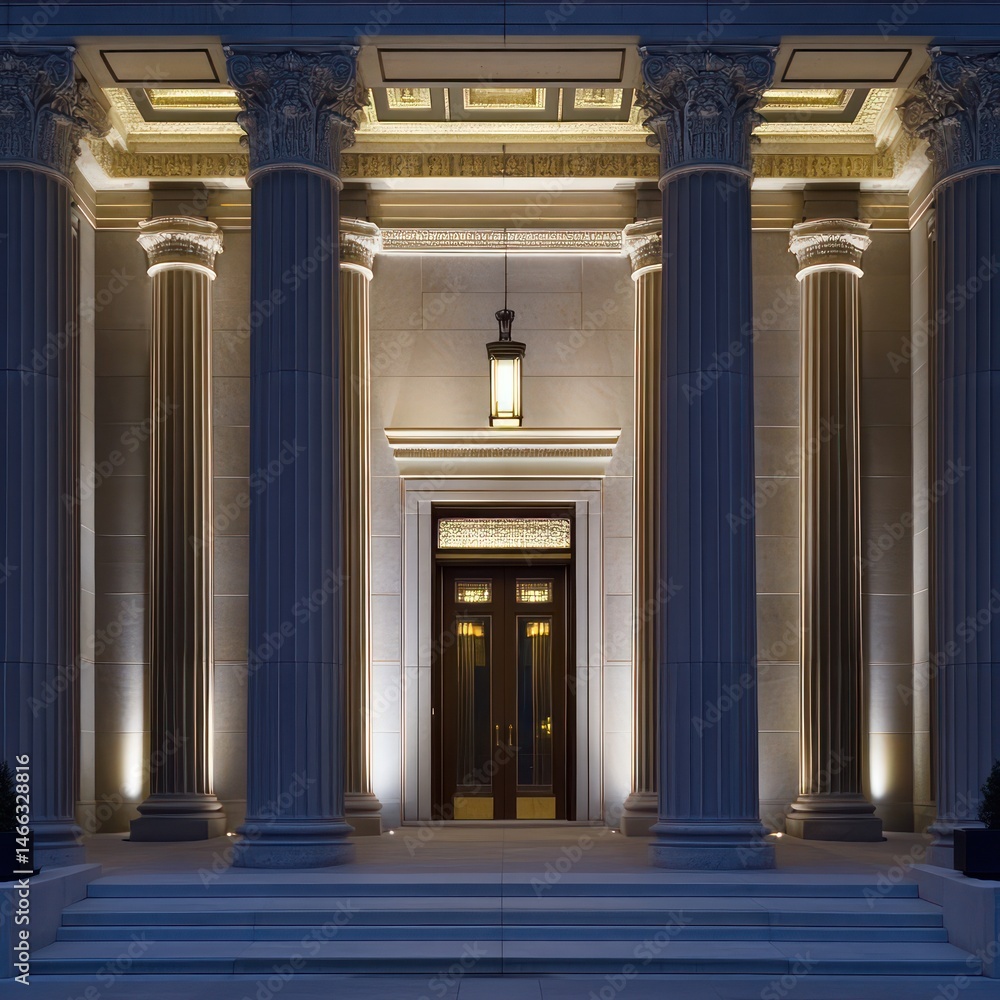 Obraz premium Grand architectural entrance at night