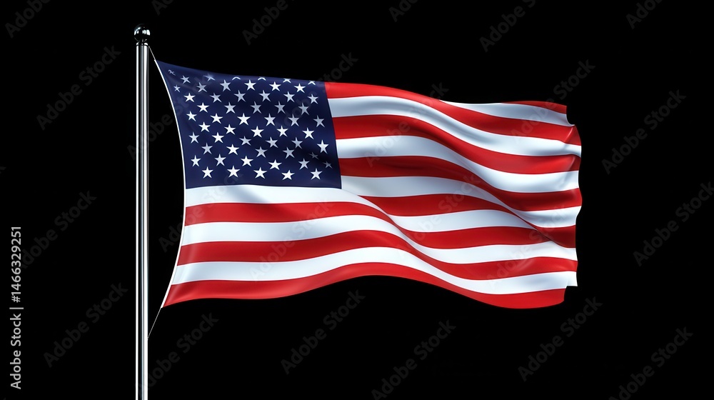 Ultra quality image of black and white American flag waving on a black background. Flag of USA. american flag isolated on black background. Ultra quality image of black and white American flag waving on a black background. Flag of USA. american flag isolated on black background.