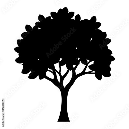 magnolia tree vector silhouette icon, black and white illustration of trees.