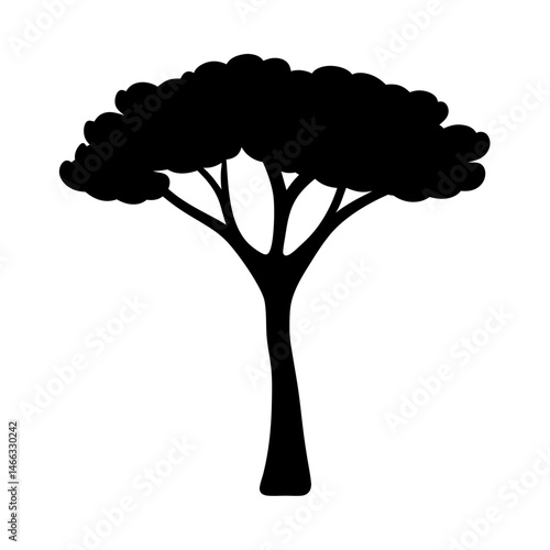 mahogany tree vector silhouette icon, black and white illustration of trees.