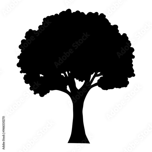 mahogany tree vector silhouette icon, black and white illustration of trees.