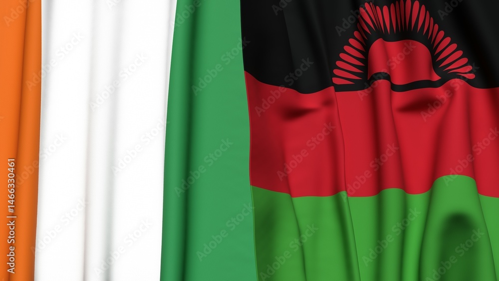 Obraz premium Flags of IVORY COAST and MALAWI with realistic cloth texture