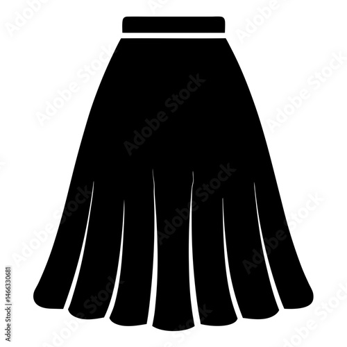 maxi skirt vector silhouette icon, black and white illustration of clothing.