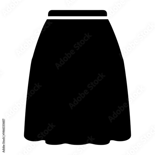maxi skirt vector silhouette icon, black and white illustration of clothing.