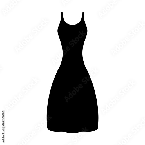 midi dress vector silhouette icon, black and white illustration of clothing.