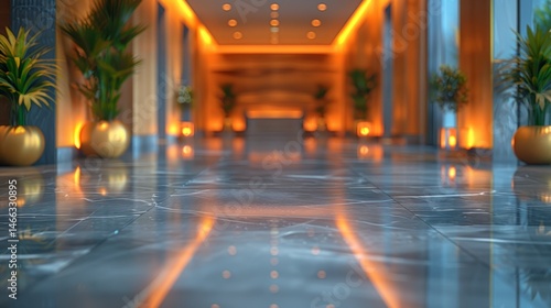 Blurred Hotel Lobby with Shallow Depth of Field and Bokeh Background Modern Architecture and Clean Lines Photography